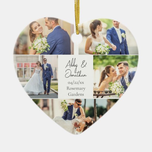 Romantisch paar Fotocollage Hart Kerstmis Keramisch Ornament (Voorkant)