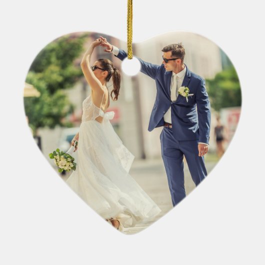 Romantisch paar Fotocollage Hart Kerstmis Keramisch Ornament (Achterkant)