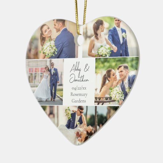 Romantisch paar Fotocollage Hart Kerstmis Keramisch Ornament (Links)