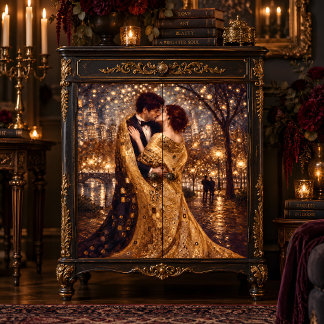 Romantisch Paar Gouden Stadlichten Decoupage Tissuepapier