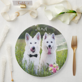 Romantisch paar honden gaan trouwen papieren bordje