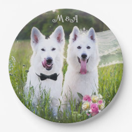 Romantisch paar honden gaan trouwen papieren bordje