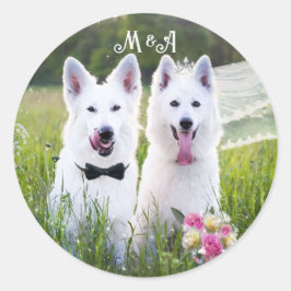 Romantisch paar honden gaan trouwen ronde sticker