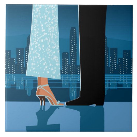 Romantisch paar in de stad tegeltje (Voorkant)