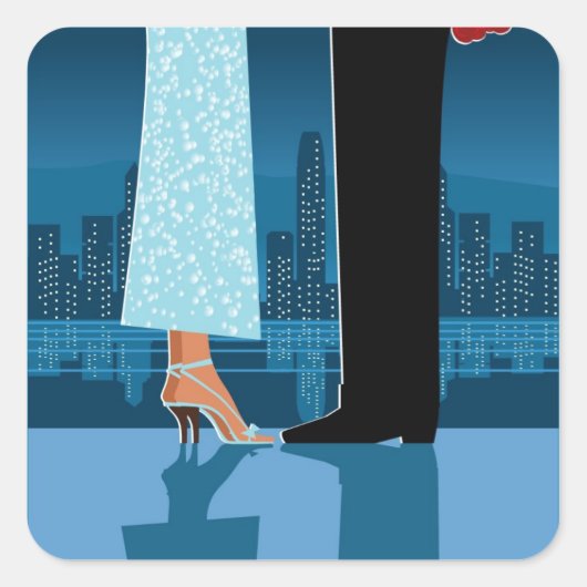 Romantisch paar in de stad vierkante sticker (Voorkant)