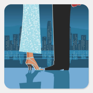 Romantisch paar in de stad vierkante sticker