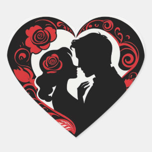 Romantisch Paar in een Hartvormig Frame Hart Sticker