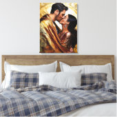 Romantisch paar in glinsterende gouden tinten ❤️ canvas afdruk (Insitu (Slaapkamer))
