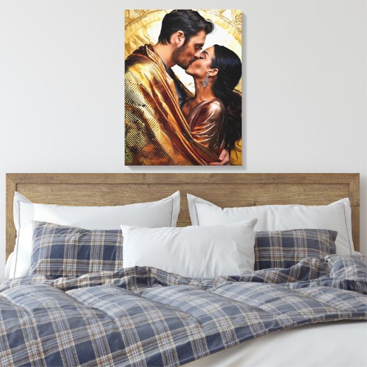 Romantisch paar in glinsterende gouden tinten ❤️ canvas afdruk (Insitu (Slaapkamer))