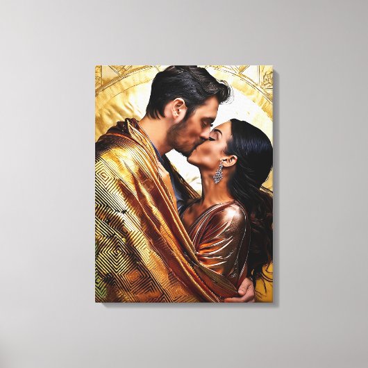 Romantisch paar in glinsterende gouden tinten ❤️ canvas afdruk (Voorkant)