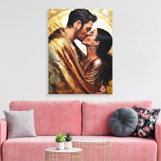Romantisch paar in glinsterende gouden tinten ❤️ canvas afdruk (Insitu (Woonkamer))