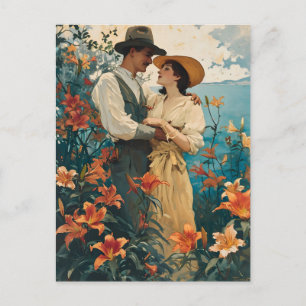 Romantisch paar in Lily Field Briefkaart