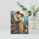 Romantisch paar in Lily Field Briefkaart (Staand voorkant)