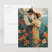 Romantisch paar in Lily Field Briefkaart (Voorkant / Achterkant)