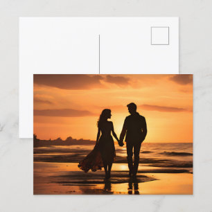 Romantisch paar in zonsondergang briefkaart