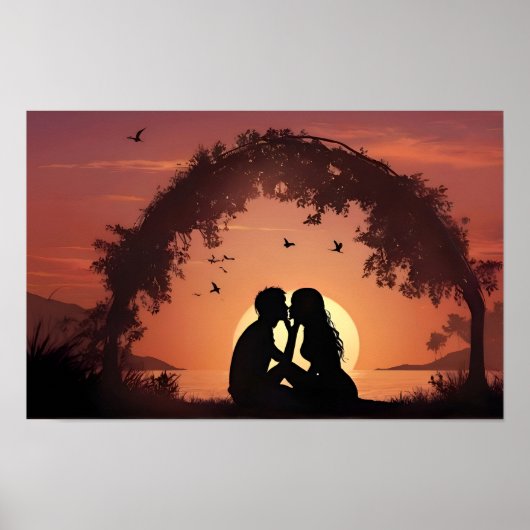 Romantisch paar in zonsondergang poster (Voorkant)