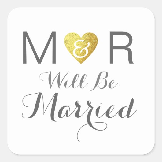 Romantisch paar initialen bruiloft elegant vierkante sticker (Voorkant)
