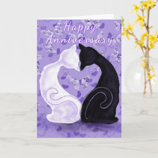 Romantisch Paar Kat Jubileum Kaart (Gele Bloem)