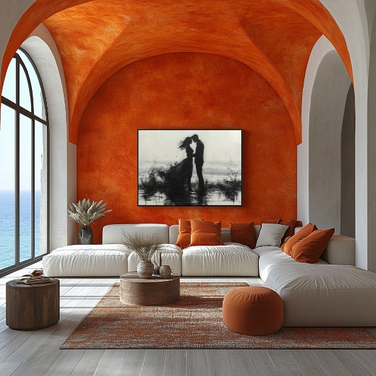 Romantisch paar kus in spatten door het Zee Poster