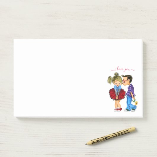 Romantisch Paar Liefde Post het Notities - I Love  Post-it® Notes (Op bureau)