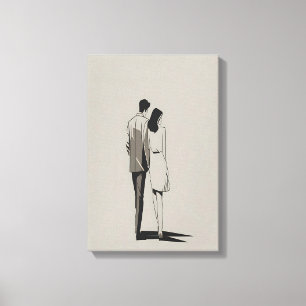 Romantisch paar minimalistische lijnkunst canvas afdruk
