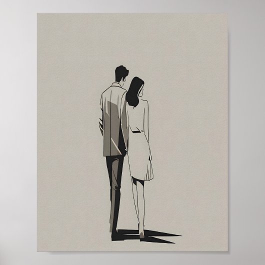 Romantisch paar minimalistische lijnkunst poster (Voorkant)