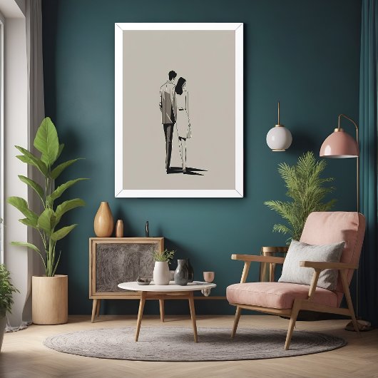Romantisch paar minimalistische lijnkunst poster
