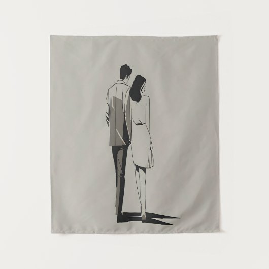 Romantisch paar minimalistische lijnkunst wandkleed (Voorkant)