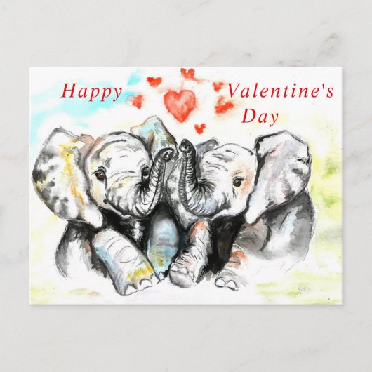 Romantisch paar olifant Valentijnsdag Kaart (Voorkant)