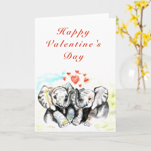 Romantisch paar olifant Valentijnsdag Kaart (Gele Bloem)