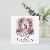 Romantisch paar onder bloemenboog bruiloft bedankkaart (Staand voorkant)