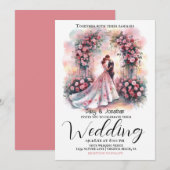 Romantisch paar onder bloemenboog bruiloft kaart (Voorkant / Achterkant)