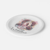 Romantisch paar onder bloemenboog bruiloft papieren bordje (Gekanteld)