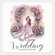 Romantisch paar onder bloemenboog bruiloft