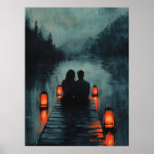 Romantisch paar op dok met lantaarn gloed poster (Voorkant)