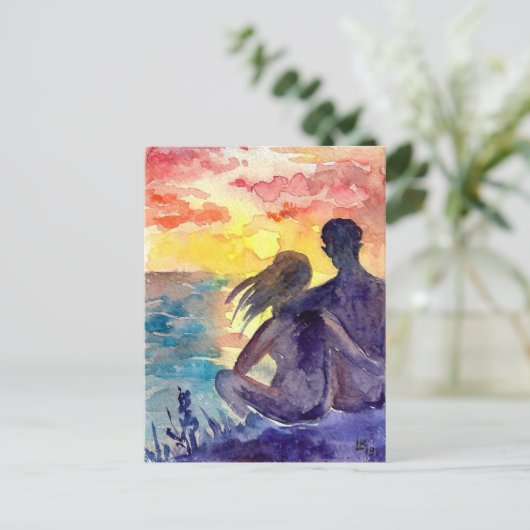 Romantisch paar op het strand briefkaart (Staand voorkant)