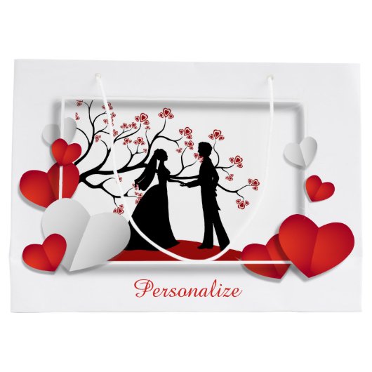 Romantisch paar silhouet rode harten personalisere groot cadeauzakje (Achterkant)