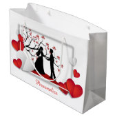 Romantisch paar silhouet rode harten personalisere groot cadeauzakje (Achterkant Gekanteld)