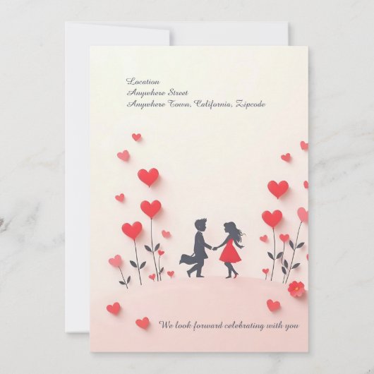 Romantisch Paar Silhouet rood hart vrijgezellenfee Kaart (Achterkant)