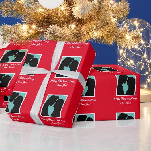 Romantisch paar silhouette, gepersonaliseerd kerst cadeaupapier (Feestdagen)