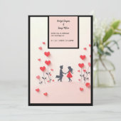 Romantisch paar Silhouette rode harten bruiloft Kaart (Staand voorkant)