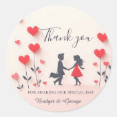 Romantisch paar Silhouette rode harten bruiloft Ronde Sticker (Voorkant)