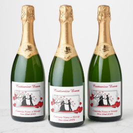 Romantisch paar Silhoutte rode harten gepersonalis Sparkling Wijnetiket