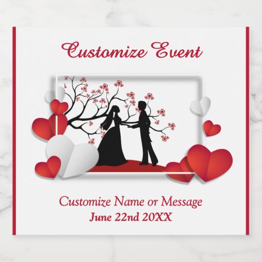 Romantisch paar Silhoutte rode harten gepersonalis Sparkling Wijnetiket (Enkel label)