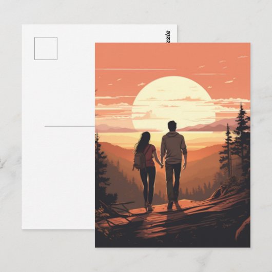 Romantisch Paar wandelen Briefkaart (Voorkant / Achterkant)