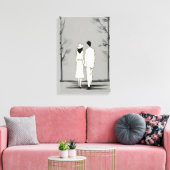 Romantisch paar wandelen minimalistische lijnkunst canvas afdruk (Insitu (Woonkamer))