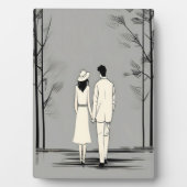 Romantisch paar wandelen minimalistische lijnkunst fotoplaat (voorkant)