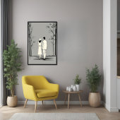 Romantisch paar wandelen minimalistische lijnkunst perfect poster