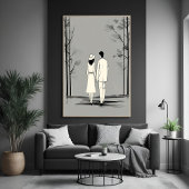 Romantisch paar wandelen minimalistische lijnkunst poster