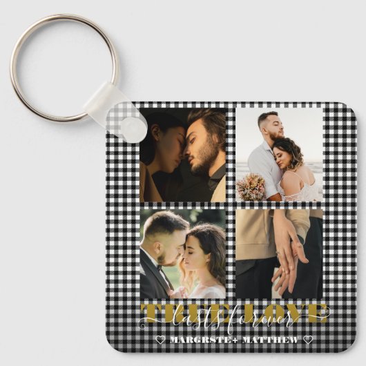 Romantisch Paar Ware Liefde 4 Foto & Citaat Sleutelhanger (Voorkant)